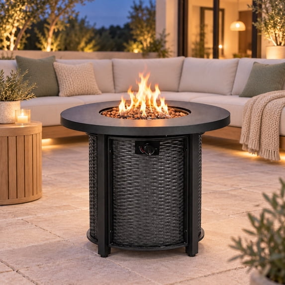32" Propane Fire Pit Table, SHINPT 50000 BTU Outdoor Fire Pit with Lid and Lava Rock, Outdoor Fire Table for Backyard, Garden, Gas Fire Pit for Outside, Patio, Add Ambience to Gatherings