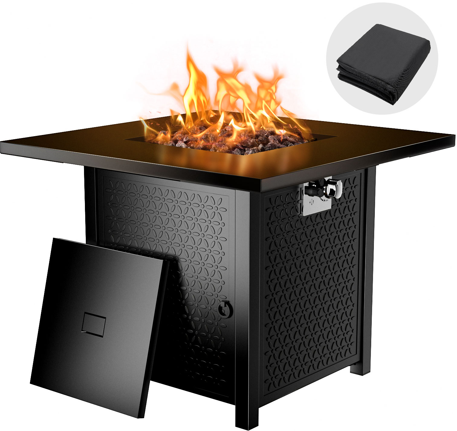 Propane Fire Pit Table, Outdoor Gas Fire Pit Table with Lid and Lava ...