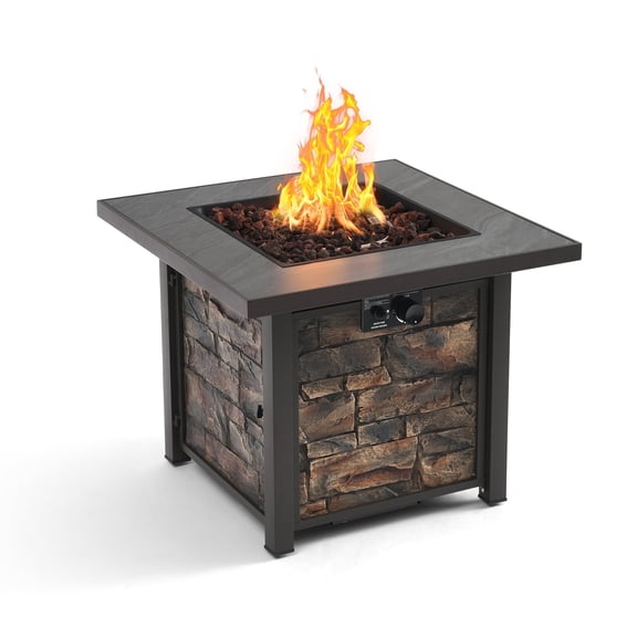 32'' Propane Fire Table for Ourdoor, Sintered Stone Tabletop & Polyresin Natural Stone Base, 50000 BTU Gas Fire Pit Table for Outside Patio and Garden, with Lava Rock