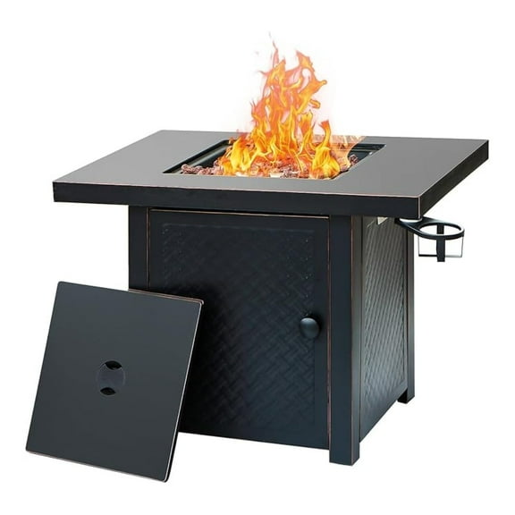 32'' Propane Gas Fire Pit Table with Lava Rock, 50000 BTU, CSA Certified, Outdoor Patio Heater & Table, 2 Drink Holders, Antique Bronze