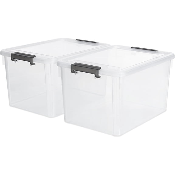 32 QT Plastic Storage Bins with Latching Lids Stackable Storage Containers for Organizing Large Clear Storage Box for Garage, Closet, Classroom, Kitchen, 2 Packs