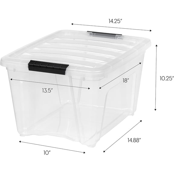 32 QT Plastic Storage Box with Lid and Latches - 6 Pack - BPA-Free, See-Through Organizing Solution, Durable Nestable Stackable Containers, Secure Pull Handle - Clear