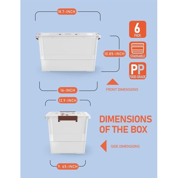 32 Qt Clear Plastic Storage Bins with Durable Lids and Secure Latches, 6-Pack Stackable and Nestable Organizer Boxes for Home, Garage, and Office Storage