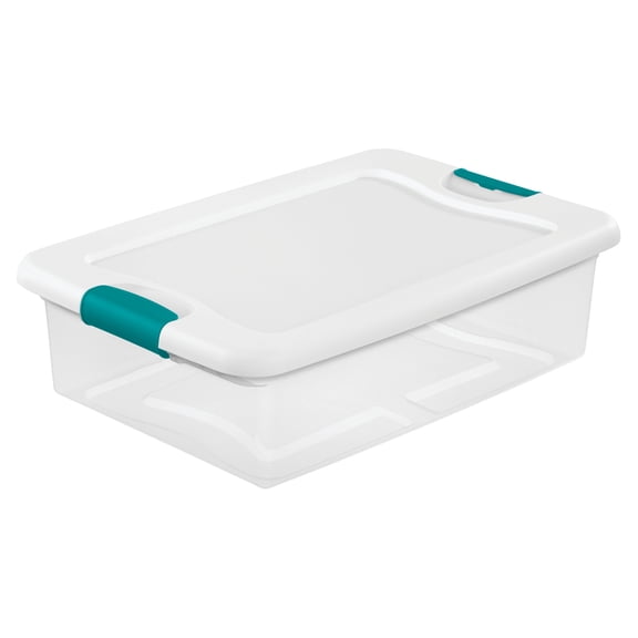 32 Qt Latching Storage Box, Clear Plastic Container, Stackable with Latch Lid, Organize Clothes Underbed, 6-Pack