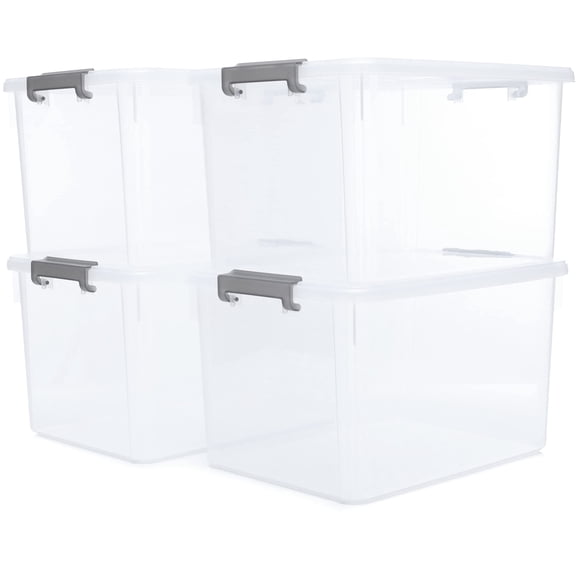 32 Qt Plastic Storage Bins With Latching Lids Stackable Containers For Organizing Large Clear Box Garage  Closet Kitchen 4 Packs