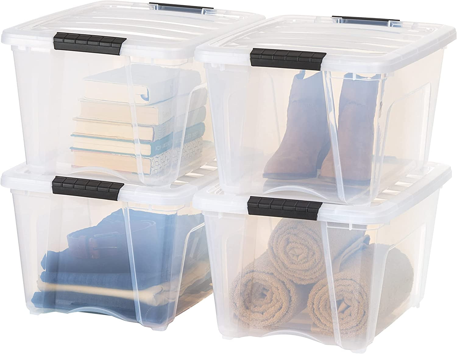 32 Qt Clear Stackable Plastic Storage Bins with Lids - 4 Pack