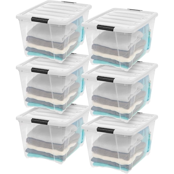 32 Qt Stackable Plastic Storage Bins with Lids, 4 Pack, See-Through Organizing Containers with Latches, Nestable Storage Boxes with Secure Pull Handle, Clear