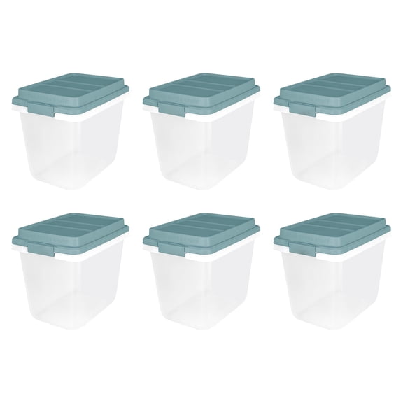 32 Quart Stackable Plastic Storage Bin, Lift Off Lid Storage Containers for Closet Organization and Garage Shelves, Blue