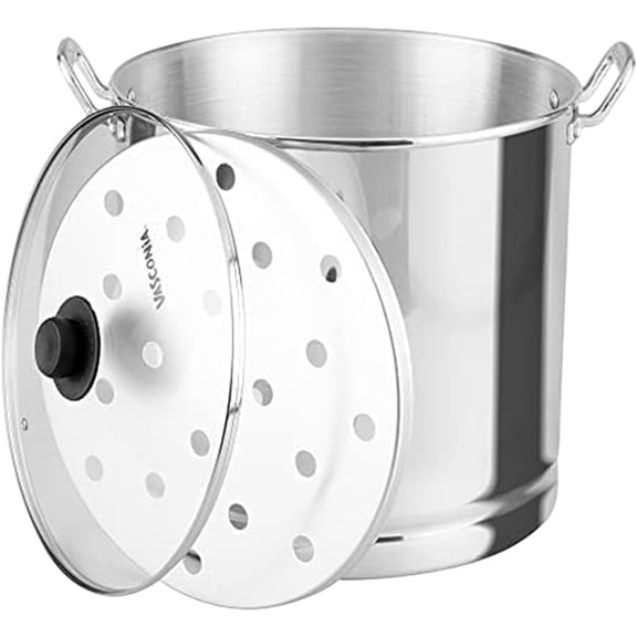 32-Quart Steamer Pot Aluminum with Tray & Glass Lid For Most Stoves Hand-Wash only Large Stock Pot for Tamales Steaming Boiling & Frying Makes Seafood Pasta Vegetables & More