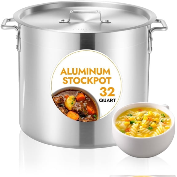 32 Quart Stock Pot with Lid, Heavy Duty Commercial Grade Large Capacity Cooking Pot for Boiling, Stewing, for Kitchen, Restaurant, Catering, and Use, NSF Certified