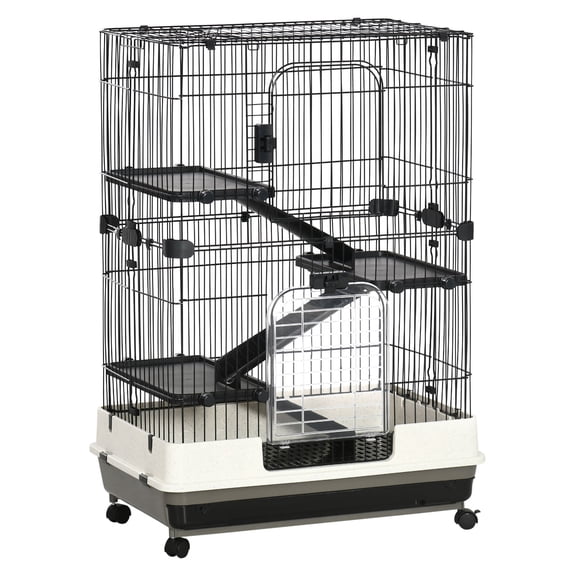 32" Rabbit Cage, 4-Level Small Animal Hutch w/Wheels & Tray - Ferret, Chinchilla Habitat