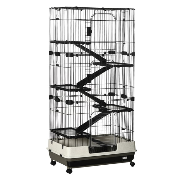 32" Rabbit Cage, 6-Level Small Animal Hutch with Wheels & Tray - Ferret, Chinchilla Habitat