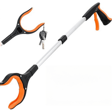 32" Reacher Tool,Foldable Grabbers for Elderly, Lightweight Extra Long Handy Trash Claw Grabber with 360° Rotating Jaw, Mobility Aid Reaching Assist Tool for Trash Pick Up (Orange)