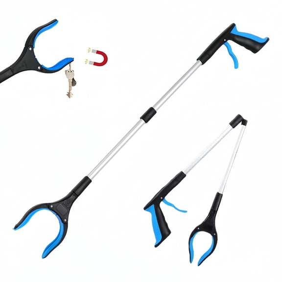 32" Foldable Grabber Reaching Tool for Seniors, Lightweight Reacher with 360° Rotating Jaw, The Grabber Mobility Aid (Blue)