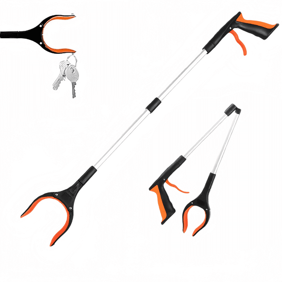 32" Foldable Reacher Grabber Tool for Elderly and Seniors, Lightweight Extra Long Trash Claw Pick Up with 360° Rotating Jaw, Mobility Aid Assist Tool (Orange)