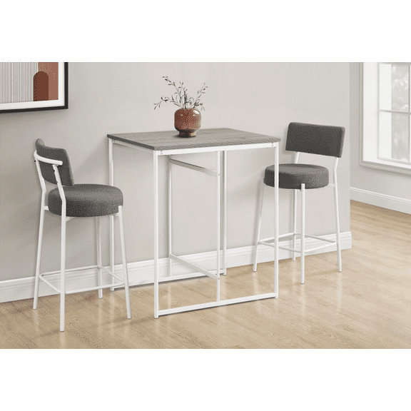 32" Rectangular, Counter Height Dining Table for Small Kitchens | Grey Laminate & White Metal | Modern Contemporary