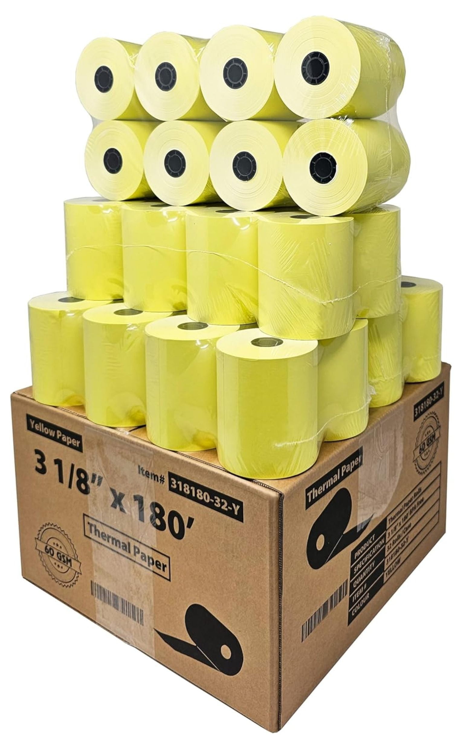 32 Rolls 3 1 8 X 180 Yellow Thermal Paper Receipt Rolls 55GSM Paper 32-rolls-3-1-8-x-180-yellow-thermal-paper-receipt-rolls-55gsm-paper