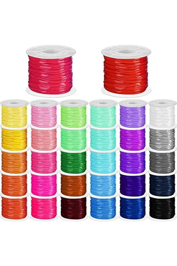 32 Rolls Lanyard String Plastic Lacing Cord Gimp Boondoggle String Lanyard Kit for Keychain Bracelets Jewelry Making DIY Craft 0.1 Inch Wide 65.6 Feet Long 32 Colors(Classic)