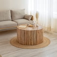 thumbnail image 1 of 32" Round Coffee Table, Wood Center Table, Circle Drum Tea Table with Handcrafted Relief for Living Room, 1 of 5