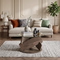 thumbnail image 1 of 32" Round Coffee Table with Tempered Glass Top & Fashion Wood Base, Modern Center Table for Living Room,Gray, 1 of 8
