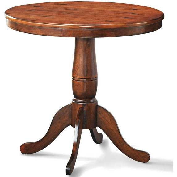 32" Round Dining Table, Classical Pedestal Table for 2-4 People, Wood Kitchen Table, 32 Inch Dinner Table for Bar, Kitchen, Dining Room, Walnut