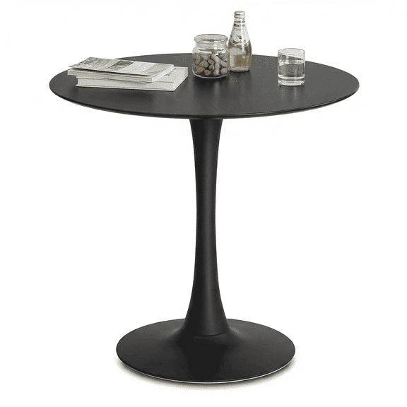 Polynices 32 in Round Tulip Dining Table for 2-4 People, MDF Top, Metal Pedestal Base, Mid-Century Modern, Black