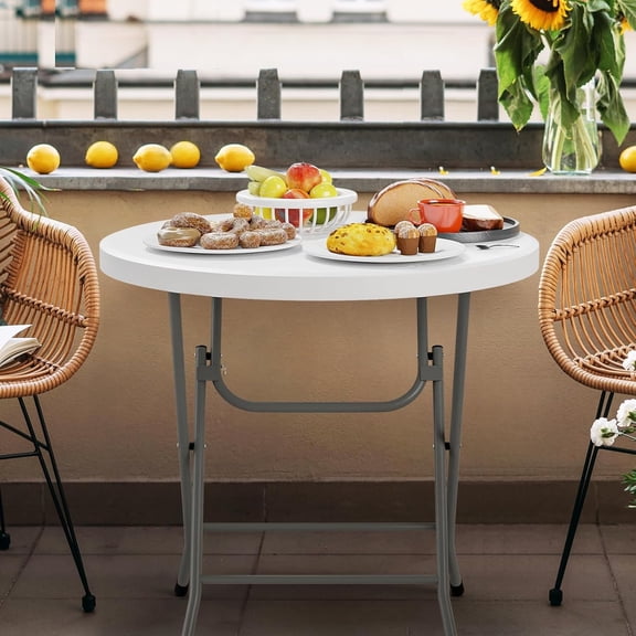 32" Round Folding Commercial Banquet Table, Portable Plastic Coffee Card Dining Table for Kitchen or Outdoor Party Wedding Event, 1 Pack, White | Folding, Commercial, Kitchen, Outdoor Party,