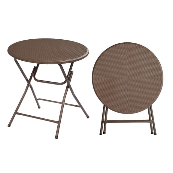 32" Round Folding Commercial Banquet Table, Portable Plastic Coffee Card Dining Table for Kitchen, Outdoor Party, Wedding Event, Camping, Tailgate, Patio, Brown