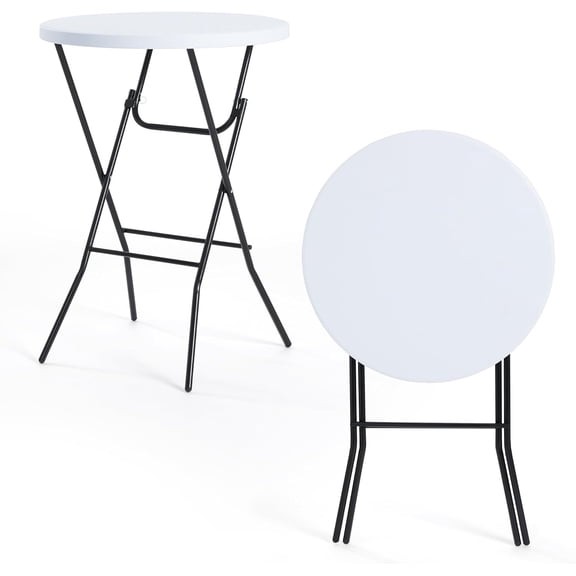 32'' Round Folding Table, HDPE Portable Bar Height Table with Removable Legs for Indoor Outdoor Wedding Event, Gathering, Parties, Commercial Events, White