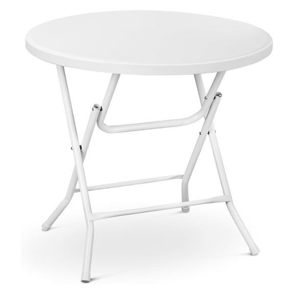 32" Round Folding Table, Portable Plastic Dining Table with Metal Frame, Cocktail Table/High Top Table for Outdoor Party, Camping, Wedding Event