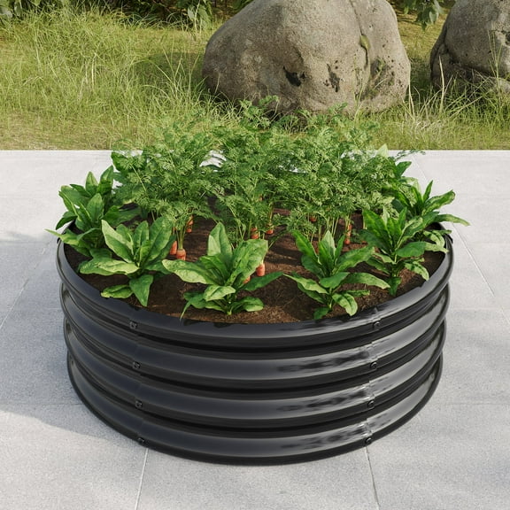 32" Round Lightweight Planter Boxes Outdoor Large Galvanized Raised Garden Bed with Easy Assembly for Vegetables Black