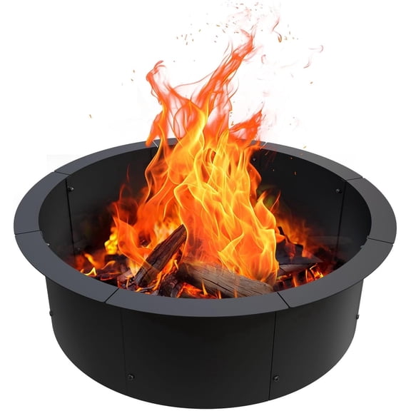 32" Round Metal Steel Fire Pit Liner Ring, 3mm Thick Solid In-Ground, Easy Assembly for Bonfire, Patio, Backyard (Black)