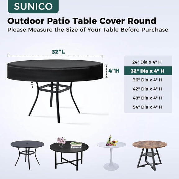 32" Round Outdoor Table Cover - Windproof, Waterproof, for , Coffee, Tea & Picnic Tables