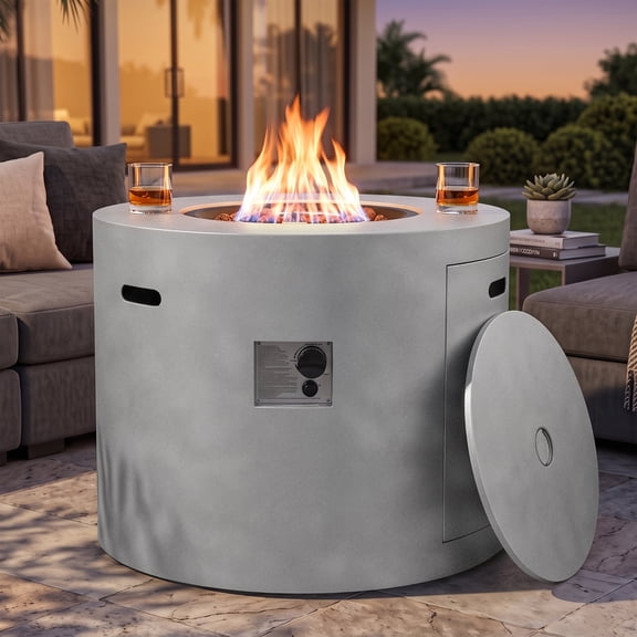 32" Round Propane Fire Pit Table, 50,000 Btu Gas Fireplace, Csa Approved Outdoor Heater For Patio, Garden & Dining