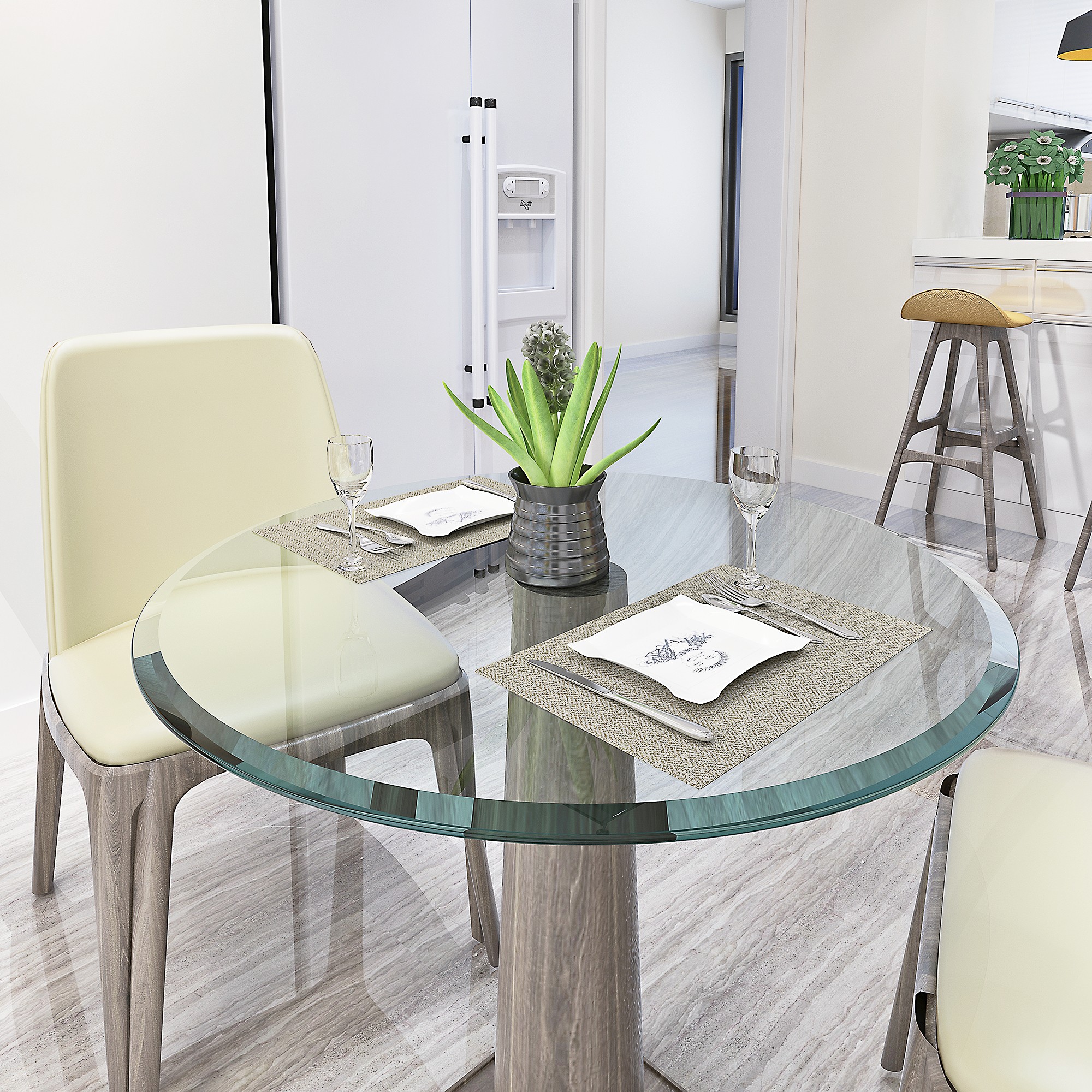 32" Round Tempered Glass Table Top Clear Glass 1/2" Thick Beveled Polished Edge for Indoor Dining or Outdoor Patio