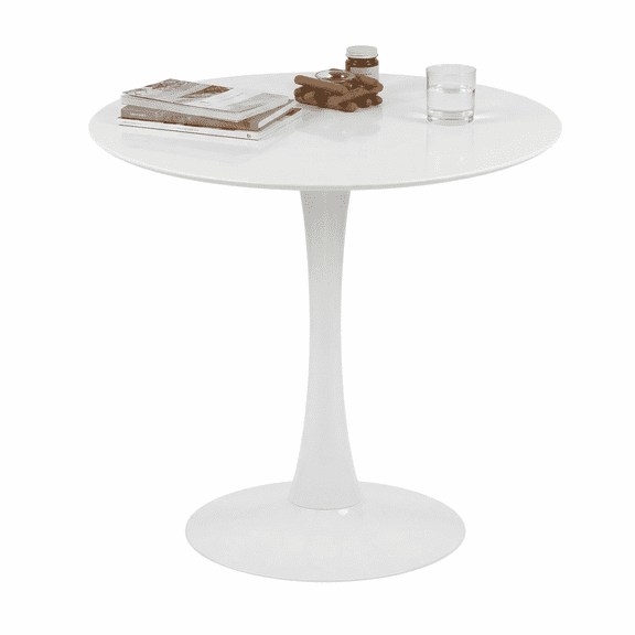 32" Round Wood Dining Table, Mid Century Modern Tulip Table for Living Room Kitchen, White