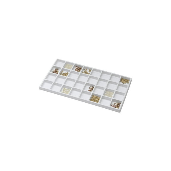 32 Section White Plastic Tray Insert - 14"L x 7-1/2"W - Set of 3