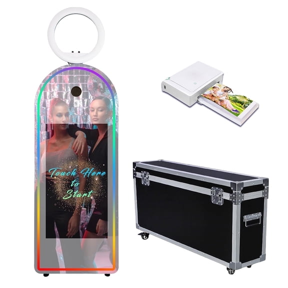 WideMeet Magic Mirror Photo Booth with RGB Light Portable 32''Touch Screen Machine Selfie for Party