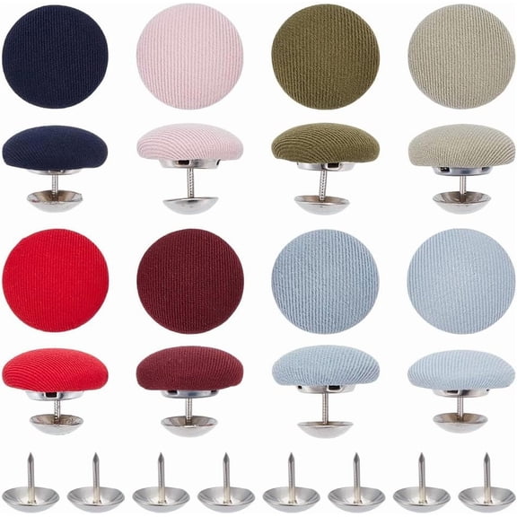 32 Sets 8 Colors Baseball Cap Button 0.75Inch Top Replacement Hats Buttons Cloth Covered Round Metal Shank Sewing Buttons