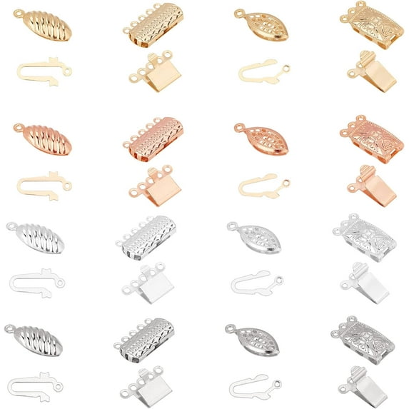 32 Sets Multi-Strand Clasps 4 Styles Box Clasps 4 Colors Layering Clasp Stainless Steel Chain Slide Clasp Lock Necklace Connector for DIY Jewelry Making Extenders Slide Lock Clasp