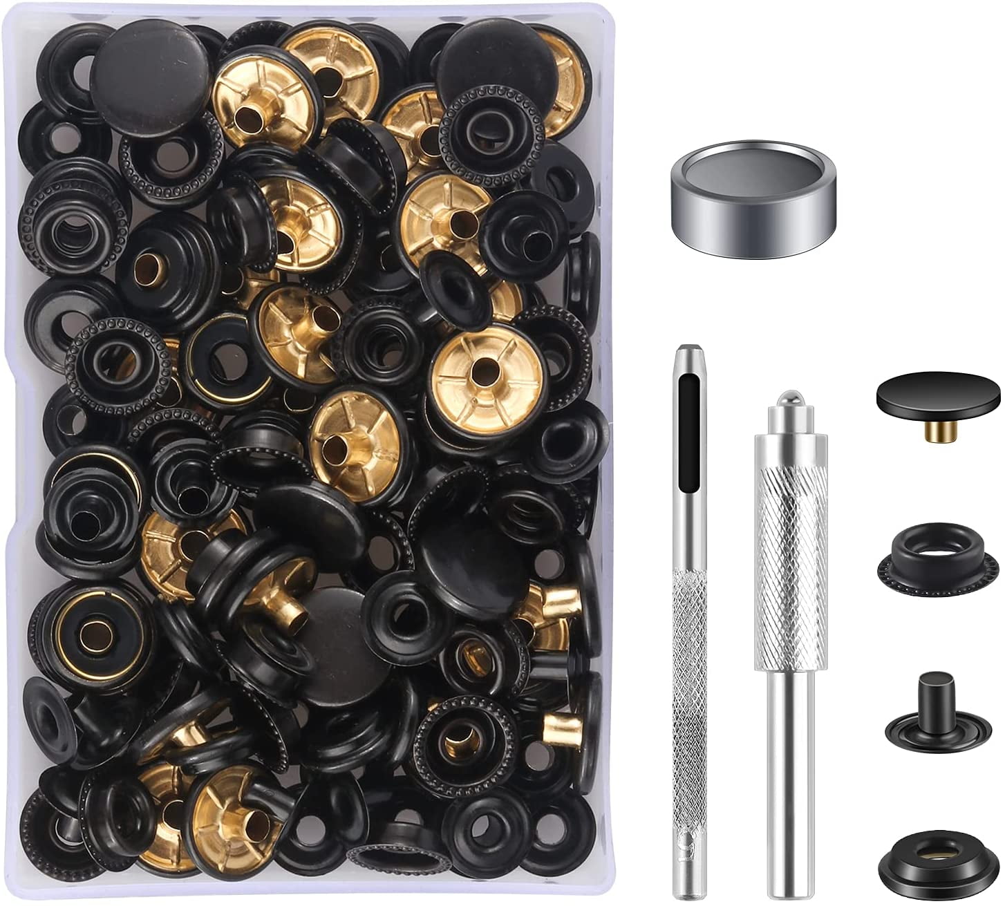 metal buttons, snap fasteners, press buttons