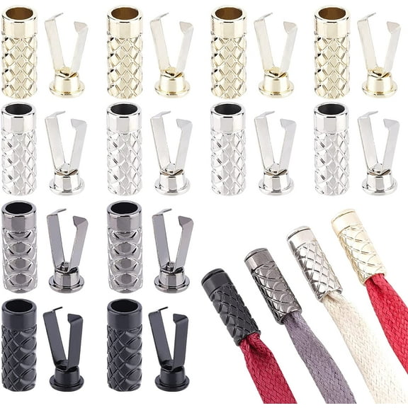32 Sets Shoelace Ends 4 Color Alloy Shoelace Replacement Tips Metal Aglets for DIY Repairing and Design Making