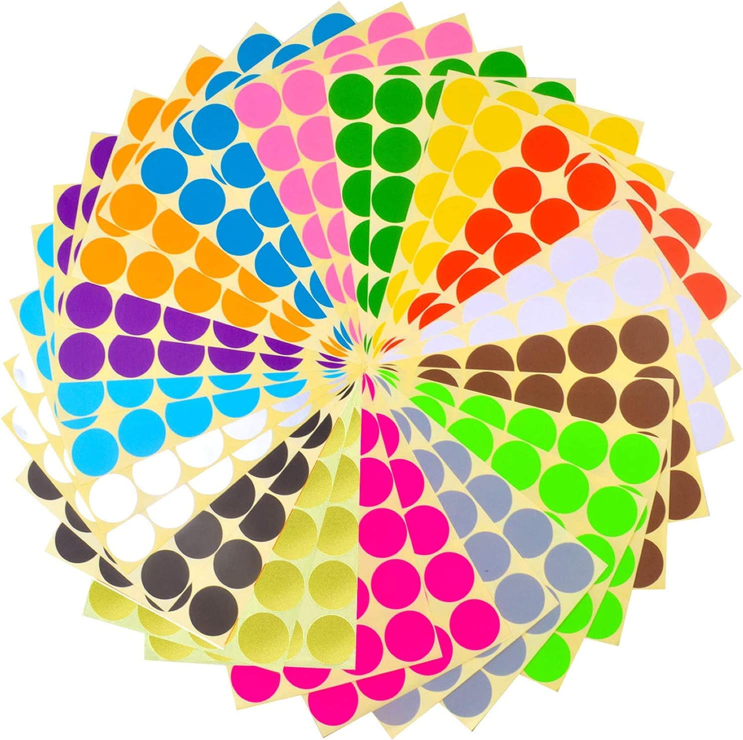 32 Sheets 32mm Round Dot Stickers Color Coding Labels, 16 Different ...