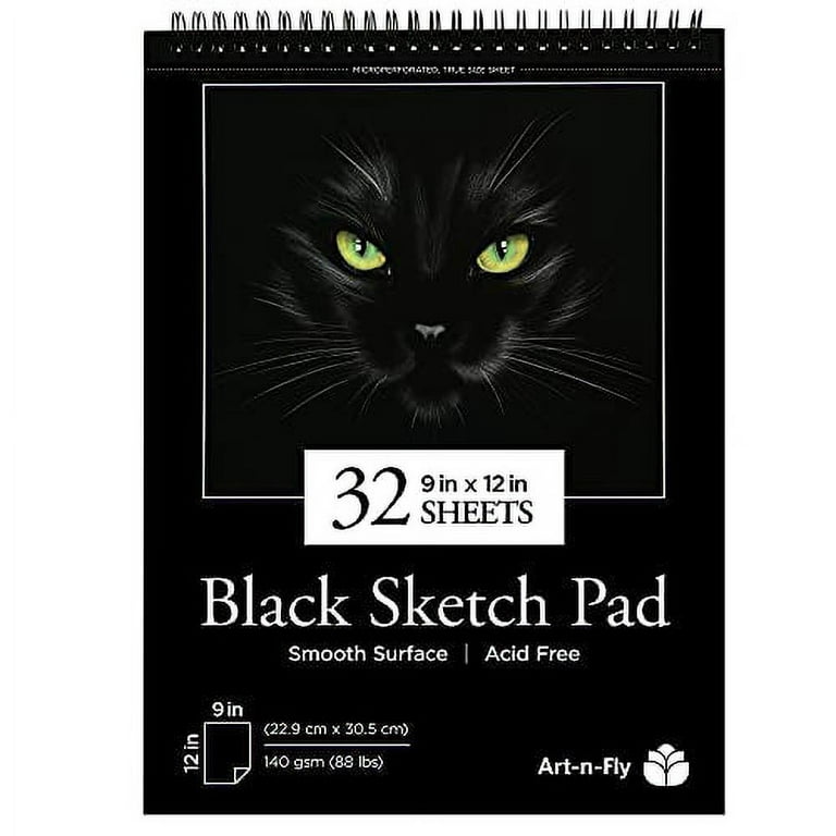 32 Sheets Black Sketch Pad 9X12 - Black Sketchbook Drawing Paper,  Perforated Edge on Spiral Bound 88 LB - Art Black Sketch Book for Colored  Pencils, Graphite, Charcoal, Pastels & Gel Pens 