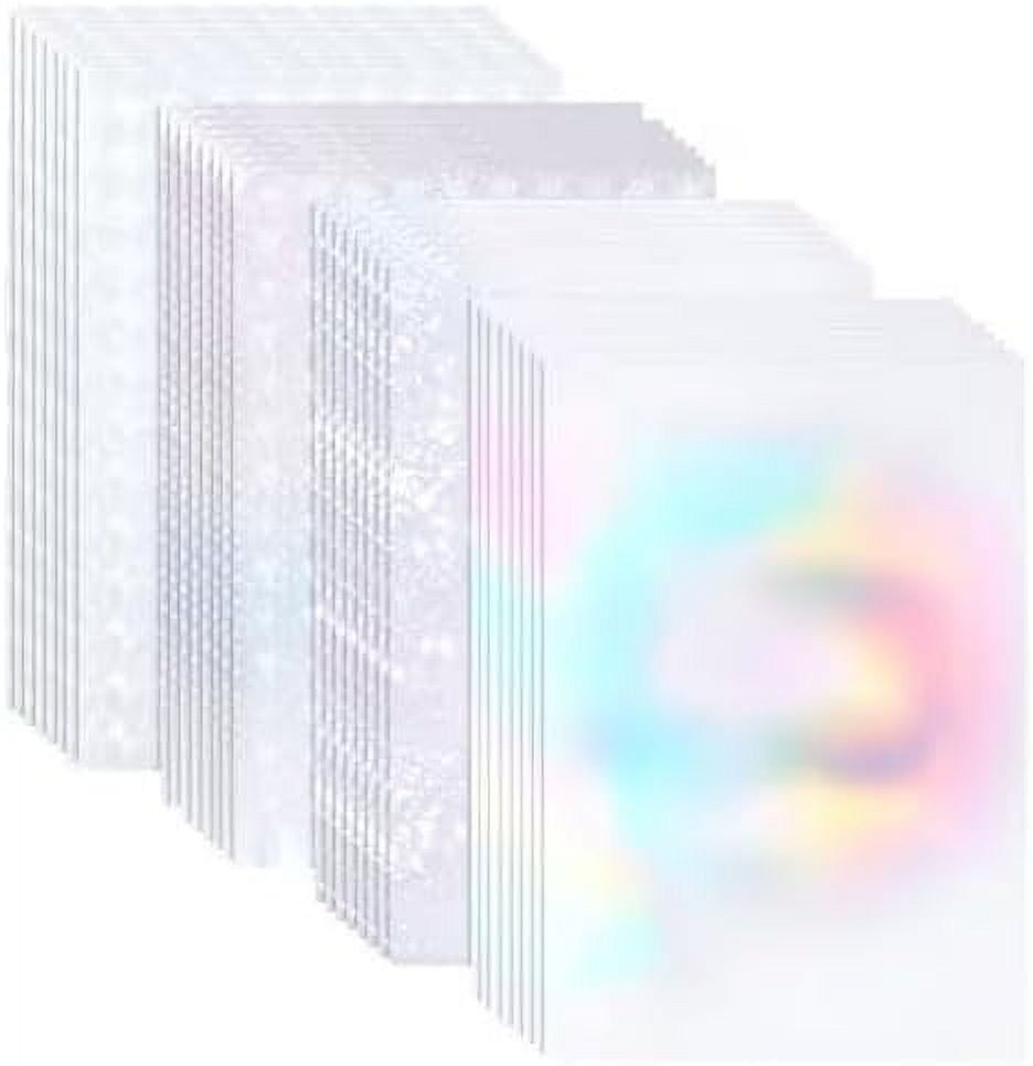 32 Sheets Holographic Paper Sticker Transparent Self Adhesive Laminate Film A4 Size 11.7x8.3 Inches Vinyls Sticker Paper for Inkjet Lasers Printer (Rectangle Heart Square Star)