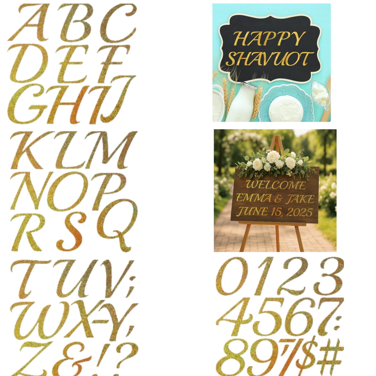 32 Sheets Vinyl 3Inch Letters Stickers Set, Gold Self Adhesive Alphabet Number Stickers,DIY Small Letter Number Decals for Scrapbooking,Water Bottles,Jars,Spices,Craft,Mailbox,Wedding Boards