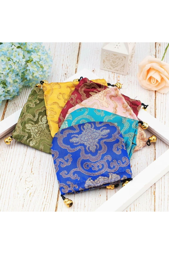 32 Silk Brocade Jewelry Pouch Bag Drawstring Coin Purse Gift Bag Value Set