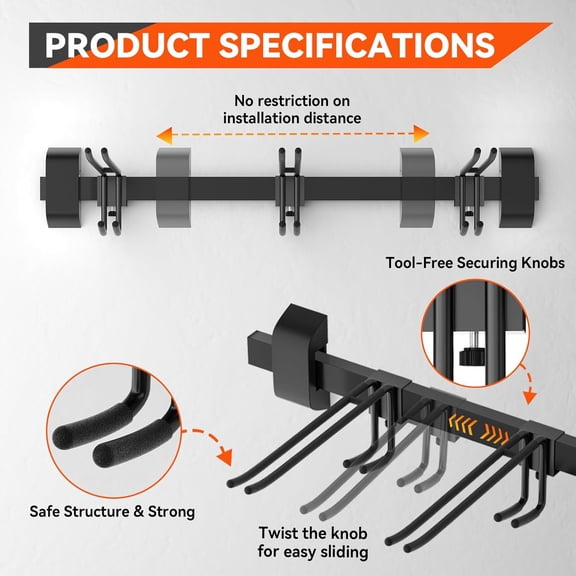 32" Ski & Snowboard Wall Rack Heavy-Duty Wall Mounted Ski Storage for Garage, Holds 10 Pairs with 5 Adjustable Hooks, 300lbs Capacity, Non-Slip Rubber, Easy Install | Ski Holders for Wall$$