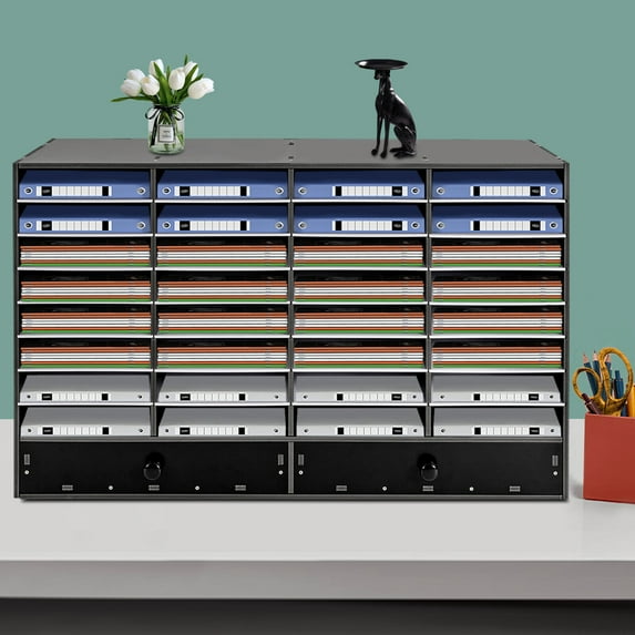 32-Slot File Folder Organizer Storage Rack 8-Tier Adjustable Sorter Desktop Letter Office Cabinet