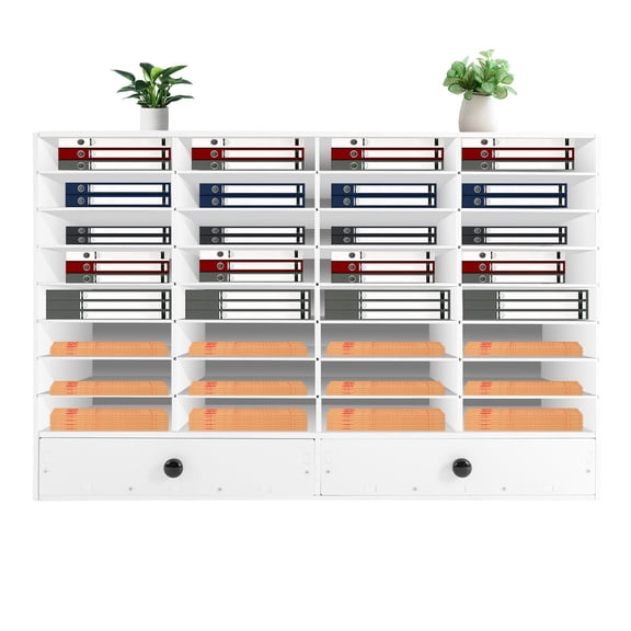32 Slots Desktop Literature Organizer, File Sorter Mail Center Magazine Holder, Paper Storage Cabinet for Classroom, Office, School, Home, White